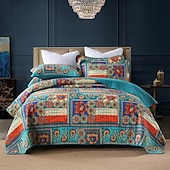 abordables Couvre-lits, couvertures et ensembles-Ensemble de courtepointe à motif patchwork 100 % coton, ensemble de couvre-lit king queen size pour toutes les saisons, ensemble de literie bohème surdimensionné et léger