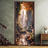 billige Dørdeksler-skog tåkete hule dørdeksler veggmaleri dekor dør billedvev dør gardin dekorasjon bakteppe dør banner avtakbar for inngangsdør innendørs utendørs hjemme rom dekorasjon gårdshus dekor forsyninger