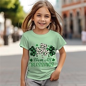 voordelige Meisje&#039;s 3D Visie &amp; Schitteren-st. Patrick meisjes 3D klavertje vier T-shirts korte mouw 3D-print zomer actief mode schattig polyester kinderen 3-12 jaar ronde hals buiten casual dagelijks normale pasvorm