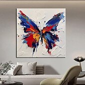 billiga Djurmålningar-blå fjäril oljemålning på duk stor handmålad abstrakt fjärilar canvas målning väggkonst modern texturerad djurmålning för vardagsrum väggdekoration
