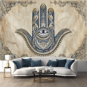 ieftine Tapiserii de vacanță-Epocă hamsa agățată de mână tapiserie eid ramadan artă de perete tapiserie mare decor mural fotografie fundal pătură perdea acasă dormitor living decor