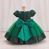 preiswerte Partykleider-Kleinkind Mädchen Partykleid Einfarbig Kurzarm Leistung Party Pailletten Niedlich Prinzessin Polyester Knielang Partykleid Sommer Frühling 3-7 Jahre Mehrfarbig Champagner Rosa