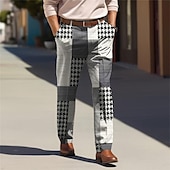 billiga Smal-houndstooth business casual herr business 3d-tryckta klänningsbyxor platt fram raka ben avslappnad passform polyester medium midja byxor utomhus street wear till jobbet dagligt slitage s till 3xl