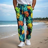 levne Štíhlý-ananas dovolená havajské pánské letovisko 3D potištěné šaty kalhoty ploché přední rovné nohavice polyester střední pas kalhoty outdoor dovolená dovolená denní nošení s až 3xl