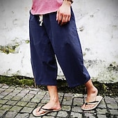 ieftine Retro-Bărbați Pantaloni de in Pantaloni de vară Pantaloni de plajă Cordon Buzunar Talie elastică Simplu Confort Respirabil Lungime gambă Zilnic Plajă Vacanță Hawaiană Boho Gri Închis