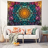tanie Tkanina mandali-kolorowa mandala artystyczna wisząca gobelin sztuka ścienna duży gobelin mural wystrój fotografia tło koc zasłona strona główna sypialnia dekoracja salonu