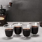 お買い得  コーヒーアプライアンス-150 ミリリットルクリア二重壁ガラスコーヒーマグ断熱層カップセットバーティーミルクジュース水エスプレッソショットグラス