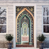 tanie Okładki drzwi-ramadan kareem meczet pokrowce na drzwi wystrój muralu drzwi gobelin zasłona drzwi dekoracja tło drzwi banner zdejmowany na frontowe drzwi kryty na zewnątrz domu dekoracja pokoju dom wystrój dostaw