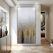 preiswerte Abstrakte Gemälde-handgemaltes Wandkunst-Ölgemälde auf Leinwand – vertikales Gemälde, Wandkunst, abstraktes Gemälde, Einweihungsgeschenk – goldene Striche, Kunstwerk, Originalgemälde für Wohnzimmerdekoration
