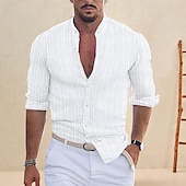 preiswerte Business Casual-Herren Hemd leinenhemd Baumwoll-Leinenhemd Weißes Baumwollhemd Hemd mit chinesischem Kragen Hemd mit Stehkragen Einfach Urlaub Hawaiianisch Schwarz Weiß Rosa Blau Langarm Großvaterkragen Frühling