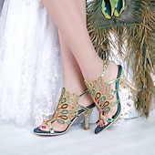 abordables Talons Aiguilles-Femme Chaussures à Talons Sandales Chaussures habillées Chaussures scintillantes Mariage Soirée Plume de paon Strass Talon Cône Talon Aiguille Bout ouvert Elégant Bohême Rétro Vintage Cuir microbien