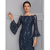 voordelige Jurkensets voor mama-Twee Delige Sheath Moeder van de Bruid Jurk Formele Bruiloft Gast Elegante Feest Off Shoulder Knie Lengte Chiffon Kant Imiteerde Zijde 3/4 Lengte Mouw met Strik(ken) 2025 gratis op maat