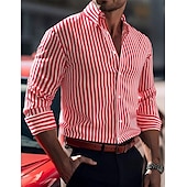 preiswerte Herrenhemd zum Knöpfen-Herren Hemd Sommerhemd Knopfhemd Lässiges Hemd Schwarz Rote Blau Langarm Streifen Kargen Täglich Urlaub Bekleidung Brautkleider schlicht Komfortabel Smart Casual