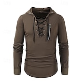 preiswerte Basic-T-Shirts-Herren T Shirt T-Shirt Langarmshirt Langarm Mit Kapuze Frühling &amp; Sommer Einfach Mode Designer Basic Schnürung Urlaub Straße Ausgehen Schwarz Braun Grün Top T-Shirt für Herren