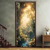 billige Dørdeksler-skog tåkete hule dørdeksler veggmaleri dekor dør billedvev dør gardin dekorasjon bakteppe dør banner avtakbar for inngangsdør innendørs utendørs hjemme rom dekorasjon gårdshus dekor forsyninger