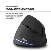 cheap Mice-ZELOTES F-35 Wireless 2.4GHz Rechargeable Vertical Mice 6 Buttons 2400 DPI Adjustable Ergonomic Optical Gaming Computer Mouse