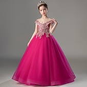 preiswerte Partykleider-kinderkleidung Mädchen Party Kleid Feste Farbe Kurzarm Leistung Hochzeit Gitter Prinzessin Süß Gitter Mitte der Wade Etuikleid Tüll-Kleid Blumenmädchenkleid Sommer Frühling Herbst 2-12 Jahre Rosenrot