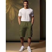 お買い得  高級リネンパンツ-リネン 40% 男性用 ショーツ リネンショーツ サマーショーツ ドローストリング 弾性ウエスト マルチポケット 平織り 高通気性 快適 ショート 日常 バケーション お出かけ クラシック カジュアル ブラック ホワイト