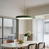 abordables Suspension-Lustre en métal de style simple, abat-jour rond créatif en acrylique, lampe suspendue au plafond intégrée, lampe suspendue à LED tricolore, chambre à coucher, salle à manger décorée avec des