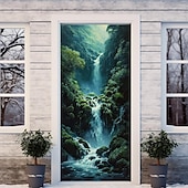 billige Dørdeksler-landskap foss dør dekker dør billedvev dør gardin dekorasjon bakteppe dør banner for inngangsdør gårdshus ferie fest dekor forsyninger