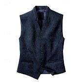 זול ג&#039;ילטים-בגדי ריקוד גברים וסט Gilet חתונה מסיבה יומי אופנתי עסקים אביב קיץ לַחְצָן פוליאסטר נוח אחיד חזה יחיד כפתור יחיד צווארון V רגיל כחול נייבי אֵפוֹד