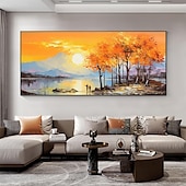 cheap Landscape Paintings-Handmade Original mountains and rivers Oil Painting On Canvas Wall sunset Art Painting for Home Decor With Stretched Frame/Without Inner Frame Painting