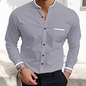 preiswerte Oxford-Hemden für Herren-Herren Hemd Hemd mit Stehkragen Oberhemd Oxford Hemd Knopfhemd Hochzeit Urlaub Weiß Marineblau Grau Leicht Blau Langarm Stehkragen Frühling Sommer Bekleidung Vordertasche