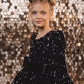voordelige Feestjurken-Kinderen Voor meisjes Feestjurk Effen Kleur Lange mouw Prestatie Netstof Prinses Zoet Netstof Halverwege kuit Schede jurk Tule-jurk Zomer Lente Herfst Kinderen Zilver Zwart