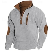 ieftine Tricou Waffle Knit-Bărbați Tricou Tricou Waffle Knit Tee Top Tricou cu maneca lunga Manșon Lung Quarter Zip Primăvara &amp; toamnă Bloc Culoare Modă Designer De Bază Peteci Fermoar Vacanță Stradă Ieșire Negru Bleumarin Kaki