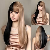 economico Parrucche trendy sintetiche-Parrucche sintetiche Uniformi Costumi di carriera Da principessa Liscio Kinky liscia Parte di mezzo Taglio scalato A macchina Parrucca 24 pollici Nero - marrone Capelli sintetici Per donna Cosplay