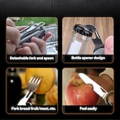 economico Cucina da campeggio-Set di posate multifunzione 5 in 1 in acciaio inossidabile 420 posate portatili da esterno con cucchiaio, coltello, forchetta, lattina staccabili &amp; apri bottiglia