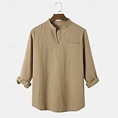 economico Casual da lavoro-Per uomo Camicia camicia di lino Camicia in lino e cotone Camicia in cotone bianco Camicia estiva Camicia da spiaggia Liscio Hawaiano Per eventi Nero Bianco Marrone Manica lunga A V Primavera