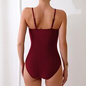 baratos Fatos de Banho 1 Peça-Maiô Feminino de Uma Peça Preto Coração Decote V Top Simples Clássico Praia à Beira da Piscina Verão Roupas de Banho com Cobertura Completa Controle de Barriga