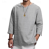 cheap Men&#039;s Casual Shirts-Men&#039;s Shirt Summer Shirt Casual Shirt Beach Shirt Black Navy Blue khaki Beige Light Blue Long Sleeve Plain V Neck Holiday Vacation Clothing Apparel Fashion Casual Comfortable