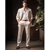 economico pantaloni di lino di lusso-40% Lino Per uomo Pantaloni di lino Pantaloni Pantaloni estivi Tasche Gamba dritta Liscio Traspirante Comodo Ufficio / Business Giornaliero Da mare Classico Informale Nero Bianco