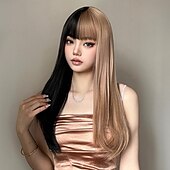 economico Parrucche trendy sintetiche-Parrucche sintetiche Uniformi Costumi di carriera Da principessa Liscio Kinky liscia Parte di mezzo Taglio scalato A macchina Parrucca 24 pollici Nero - marrone Capelli sintetici Per donna Cosplay