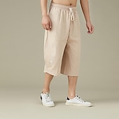 cheap Home-Men&#039;s Linen Pants Summer Pants Beach Pants Pocket Drawstring Elastic Waist Embroidery Comfort Breathable Calf-Length Vacation Daily Holiday Hawaiian Boho Black White