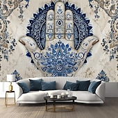 ieftine Tapiserii de vacanță-Epocă hamsa agățată de mână tapiserie eid ramadan artă de perete tapiserie mare decor mural fotografie fundal pătură perdea acasă dormitor living decor