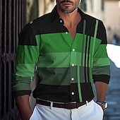preiswerte Geometrische Muster-Herren Farbblock Geometrische Muster Hemd Lässiges Hemd Knopfhemd Langarm Modisch Brautkleider schlicht Komfortabel Hawaiianisch Festtage Casual Frühling &amp; Herbst Kargen Button-Down Blau Purpur Braun