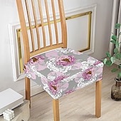 baratos Capa para Cadeira de Jantar-Capas elásticas para assento de cadeira de jantar 1 peça, capas de assento laváveis macias e removíveis com estampa floral para cadeiras de jantar, protetor de capa de assento para sala de jantar