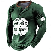 cheap St. Patrick&#039;s Day T shirts-St.Patrick&#039;s Day st paddys Shamrock Men&#039;s Casual 3D Print Henley T Shirt Tee Casual Holiday T shirt Black Blue Green Long Sleeve Henley Shirt Spring &amp; Fall Clothing Apparel S M XL XXL 3XL