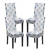abordables Funda para silla de comedor-Juego de 4 fundas para silla de comedor de spandex elástico, funda protectora para silla elástica con estampado floral, funda para asiento con banda elástica para comedor, boda, ceremonia, banquete,