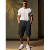 お買い得  高級リネンパンツ-リネン 40% 男性用 ショーツ リネンショーツ サマーショーツ ドローストリング 弾性ウエスト マルチポケット 平織り 高通気性 快適 ショート 日常 バケーション お出かけ クラシック カジュアル ブラック ホワイト