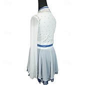 cheap Figure Skating Dresses-Figure Skating Dress Women&#039;s Girls&#039; Ice Skating Dress White Patchwork Asymmetric Hem Mesh Spandex Stretchy Training Practice Professional Skating Wear Crystal / Rhinestone Long Sleeve Ice Skating