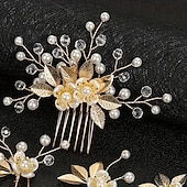 Недорогие Аксессуары для укладки волос-5 шт., шпилька с золотым листом, цветок, жемчуг, свадебные вилки для волос, головные уборы, винтажные свадебные женские элегантные украшения, аксессуары для волос