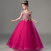 preiswerte Partykleider-kinderkleidung Mädchen Party Kleid Feste Farbe Kurzarm Leistung Hochzeit Gitter Prinzessin Süß Gitter Mitte der Wade Etuikleid Tüll-Kleid Blumenmädchenkleid Sommer Frühling Herbst 2-12 Jahre Rosenrot