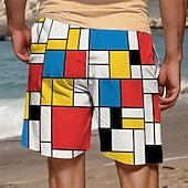 olcso Geometriai nyomat-Férfi Kockás Színes Úszónadrágok Deszkás short Közepes csípő Szabadság Hawaii Üdülőhely stílus Vakáció Szabadság Tengerpart Zsinór hálós béléssel Rugalmas derék Tervező Ruházat
