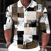 preiswerte Poloshirt mit Farbblockdesign für Herren-Herren Karomuster Poloshirts Golfshirt Langarm Polo-Shirts Hemden mit Kragen Vintage Lässig Urlaubskleidung Formelle Kleidung Festivalkleidung Knöpfe 3D-Druck Frühling &amp; Sommer Blau Purpur Braun