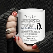 cheap Mugs &amp; Cups-1pc Birthday Gift Mug For Son 11oz Ceramic Coffee Mug To My Son Love Mom Touching Quote Great Xmas Gift Graduation Present For Him Christmas Mother Son Gift