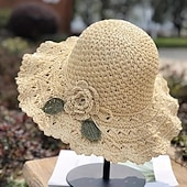 cheap Straw Hat-Women&#039;s Sun Hat Beige Crochet Flower Detail Wide Brim Beach Garden Party Elegant Accessory One Size Fits Most Spring Summer Apparel